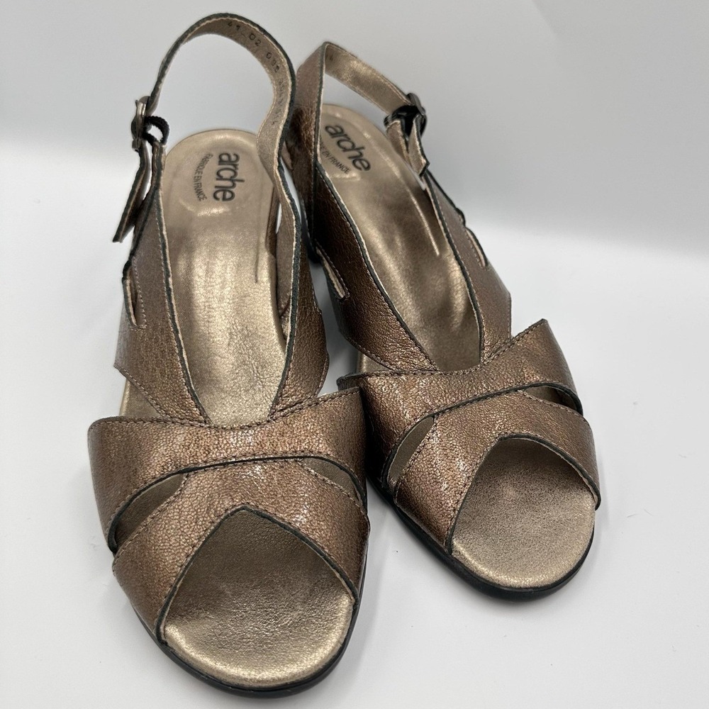 Arche France Leather Comfort Heels Slingback EU‎ 41 US 10 Bronze Brown